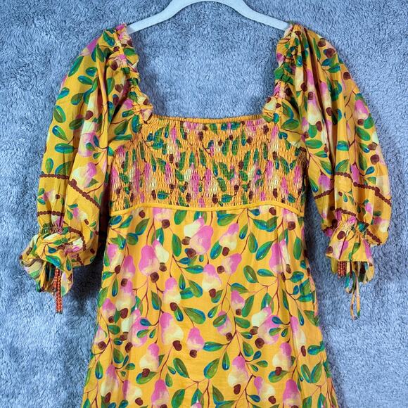 Farm Rio Mini Cashew Short Sleeve Smocked Maxi Dress XS - Picture 4 of 12